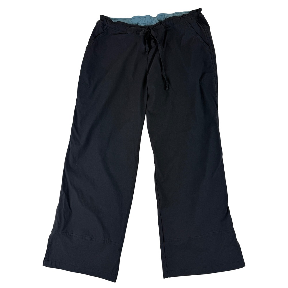 Prana Breathe Pants Women Large Black Wide Leg Hiking Yoga Drawstring USA Made